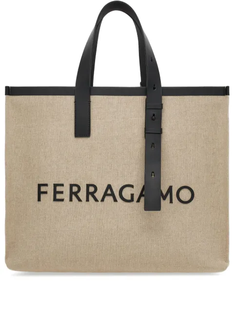 Ferragamo logo-embossed leather tote bag Neutrals 764873