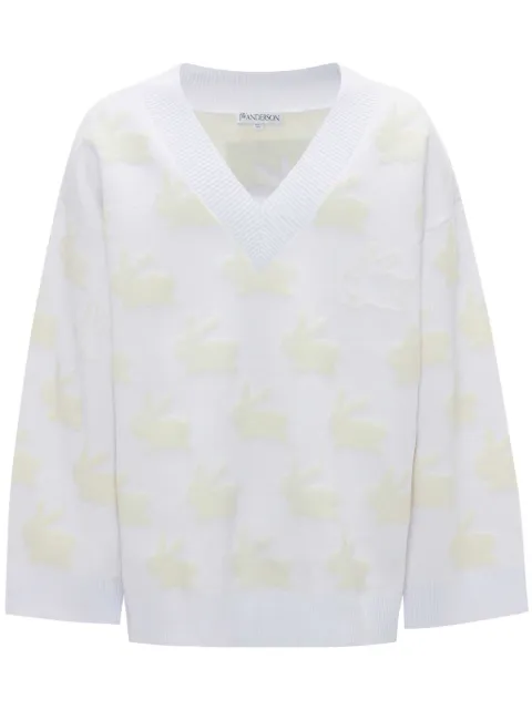 JW Anderson bunny-print V-neck jumper White KW0966YN0268041