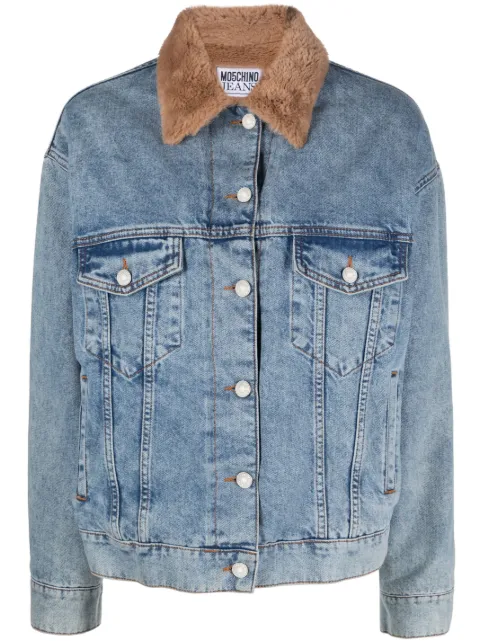 Moschino shearling-collar denim jacket Blue J05078736