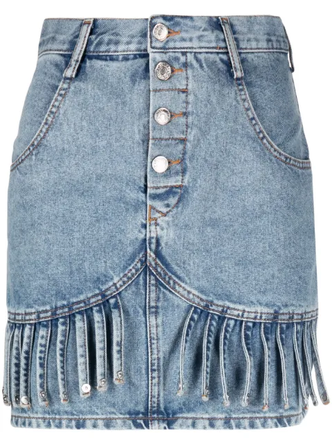 MOSCHINO JEANS fringe-detail denim skirt Blue A01068736