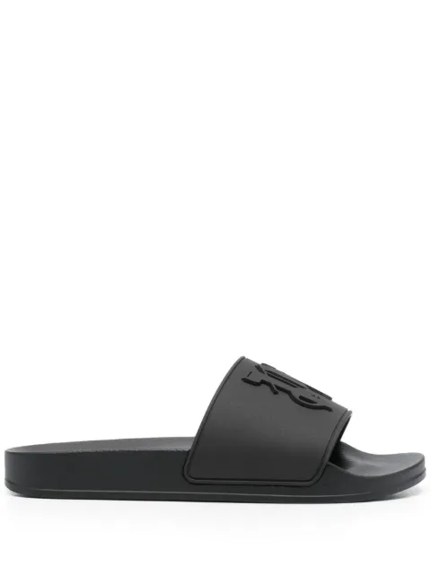 Palm Angels rubberised monogram flat slides Black PWIC010E23PLA0011010