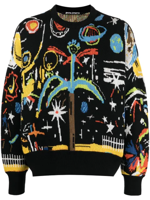 Palm Angels Starry Night jacquard jumper Black PMHE053E23KNI0021084