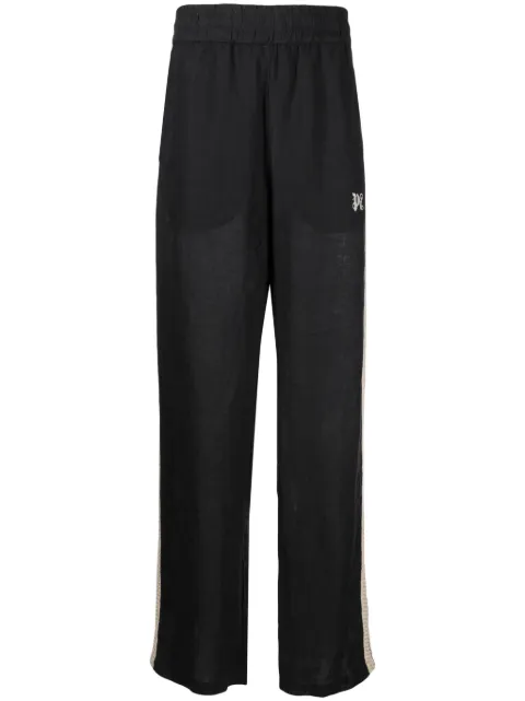 Palm Angels logo-embroidered linen trousers Black PMCJ021E23FAB0011003