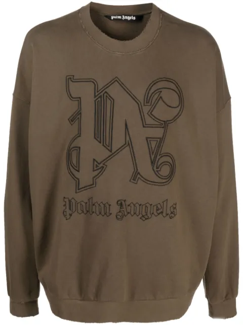 Palm Angels embroidered-logo cotton sweatshirt Brown PMBA074E23FLE0016010