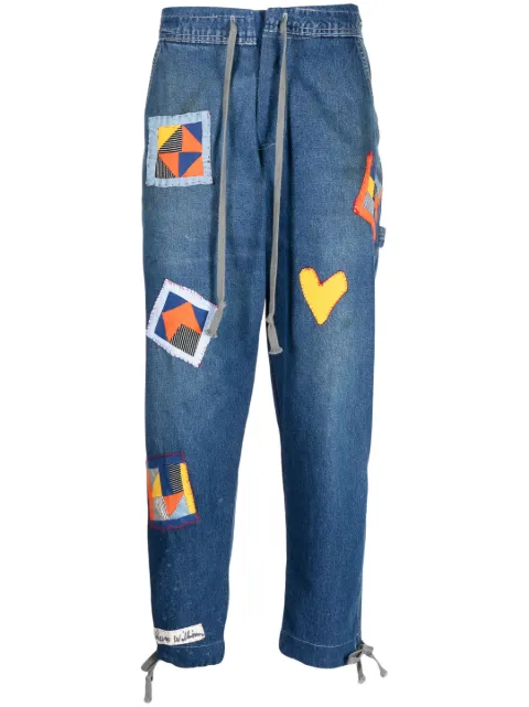 Greg Lauren patch-detail drawstring jeans Blue FM225