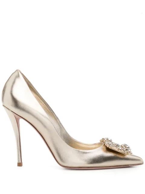 Roger Vivier 100mm flower-strass-buckle pumps Gold RVW41917620KAC