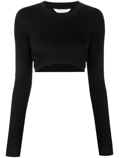 Palm Angels fine-ribbed cropped long-sleeve top Black PWAB031E23FAB0011010