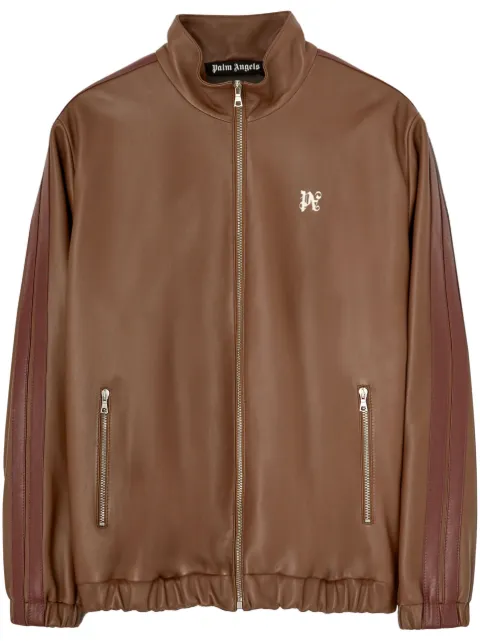 Palm Angels PA monogram leather track jacket Brown PMJA023E23LEA0016003