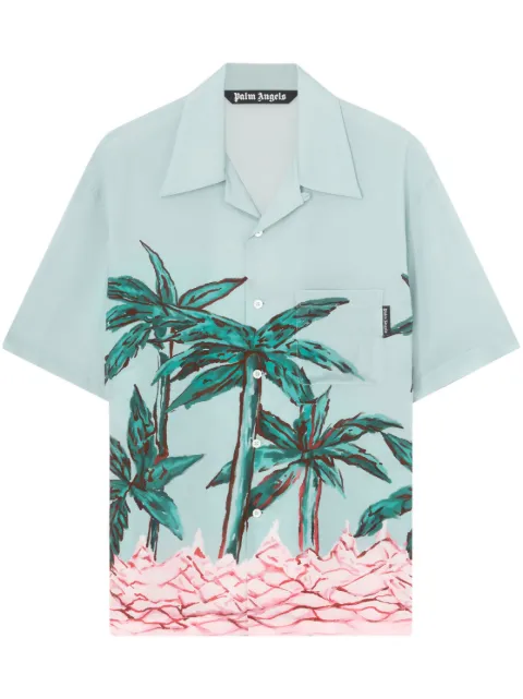 Palm Angels Palms Row button-up bowling shirt Blue PMGG005E23FAB0054055