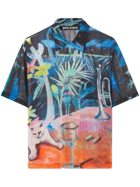 Palm Angels Oil On Canvas button-up bowling shirt Black PMGG005E23FAB0031084
