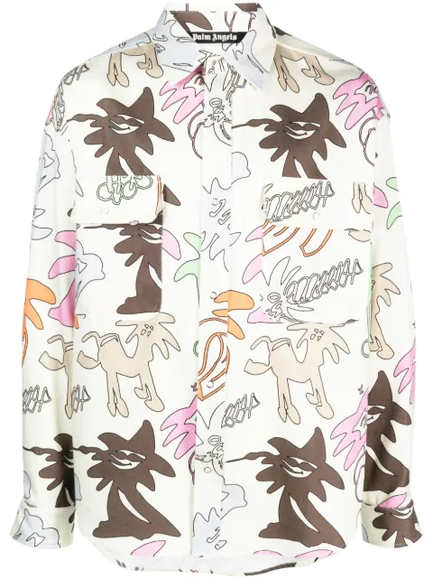 Palm Angels graphic-print long-sleeve shirt Neutrals PMGE014E23FAB0020484