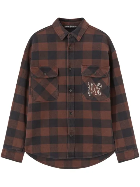 Palm Angels monogram-print checked shirt Brown PMES012E23FAB0016003