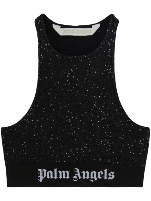 Palm Angels Soiree logo-print crop top Black PWHT001E23KNI0011001