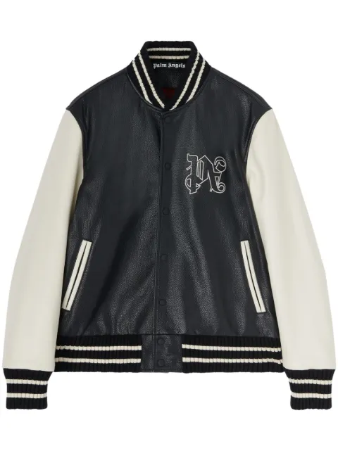 Palm Angels monogram-print leather varsity jacket Black PMEK001E23FAB0011003