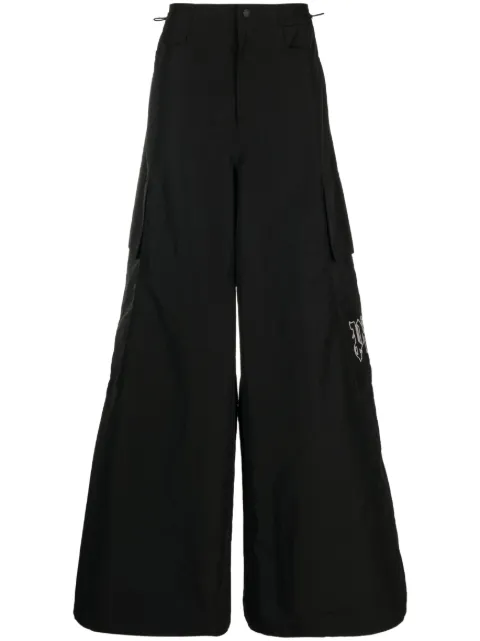 Palm Angels PA Monogram-embroidery wide-leg trousers Black PMCF026E23FAB0011003