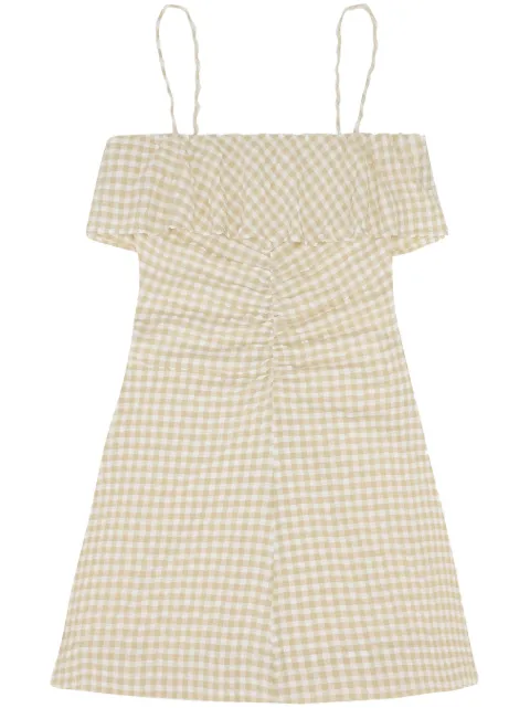 GANNI gingham check-print ruffled minidress Neutrals F7954