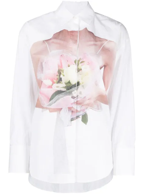 MSGM rose-print poplin shirt White 3442MDE17X237125