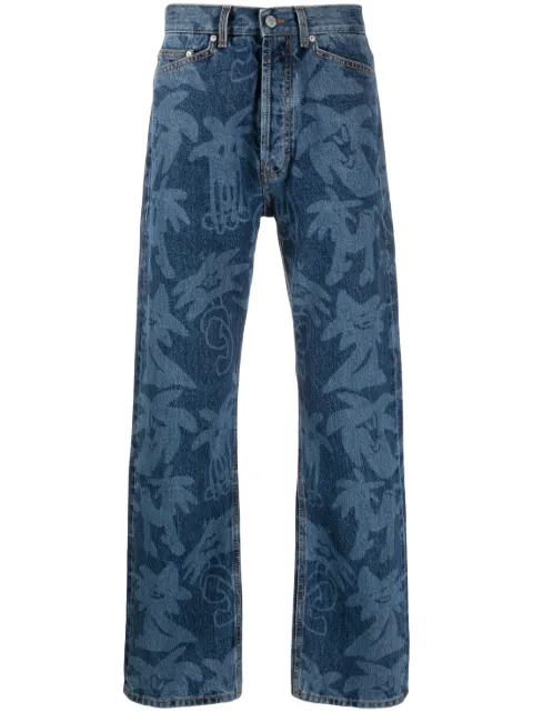 Palm Angels Palmity palm tree-print jeans Blue PMYA030E23DEN001