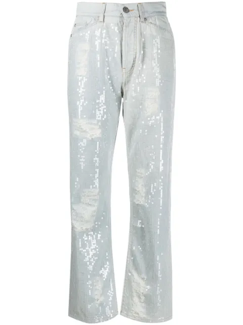 Palm Angels sequinned straight-leg jeans Blue PWYA031E23DEN0010760