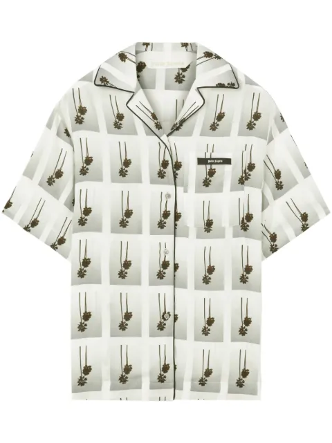 Palm Angels Mirage palm-tree print bowling shirt White PWGG005E23FAB0020109