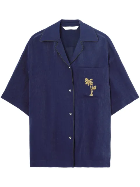 Palm Angels embroidered bowling shirt Blue PWGG005E23FAB0014676