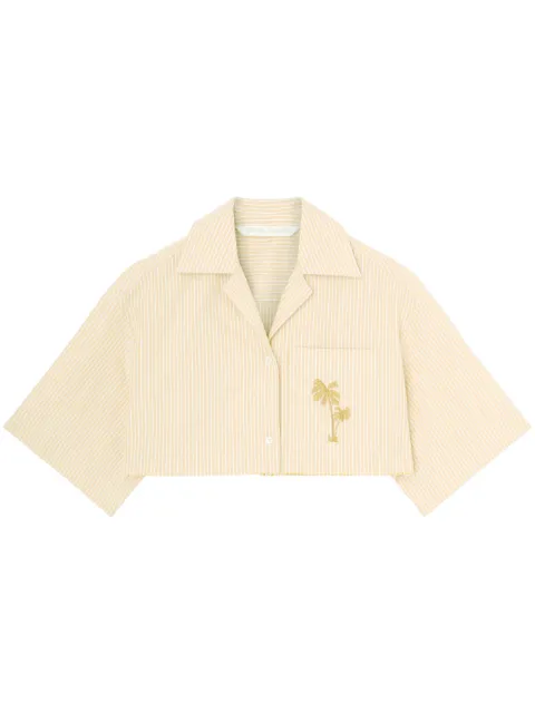 Palm Angels embroidered striped cropped cotton shirt Neutrals PWGG002E23FAB0011876