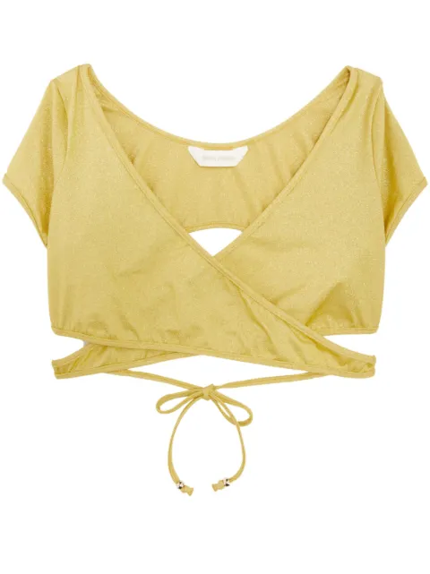 Palm Angels wrap-around lurex bikini top Yellow PWFH007E23FAB0021818