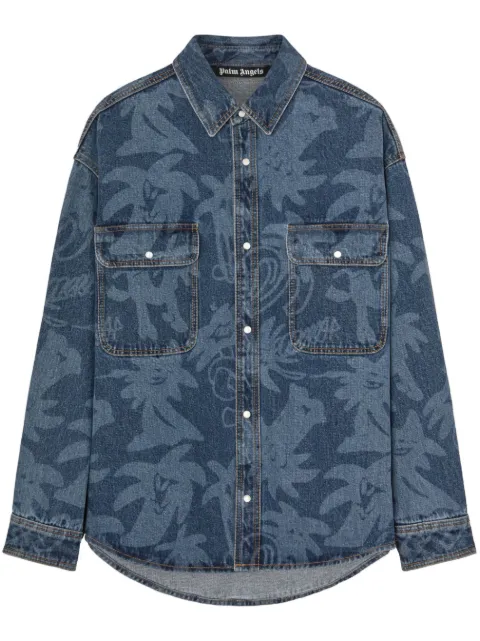 Palm Angels Palmity laser-print denim shirt Blue PMYD020E23DEN0014540