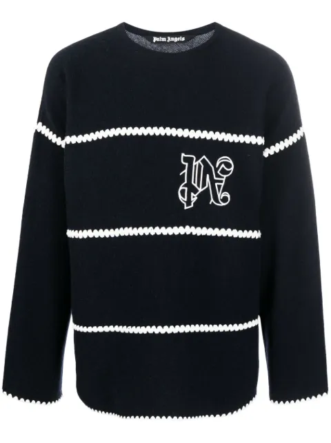 Palm Angels embroidered-monogram striped jumper Blue PMHE048E23KNI001