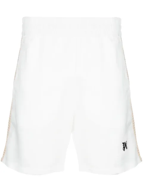 Palm Angels PA Monogram-print linen track shorts White PMCL003E23FAB0010310