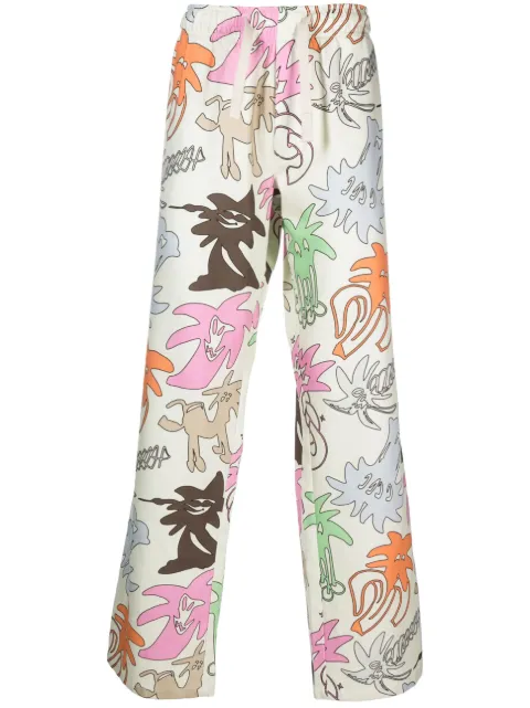 Palm Angels Palmity-print wide-leg tousers White PMCA142E23FAB0020484