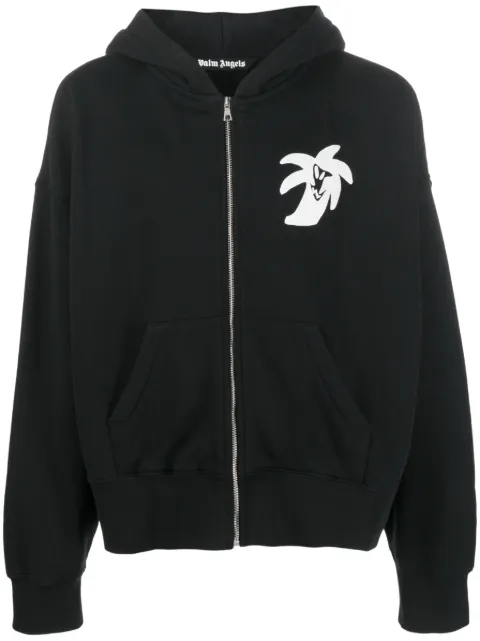 Palm Angels logo-print zip-up hoodie Black PMBE014E23FLE0021001