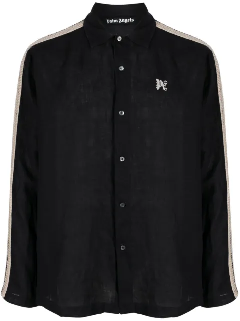 Palm Angels PA Monogram-print linen shirt Black PMBD056E23FAB0011003
