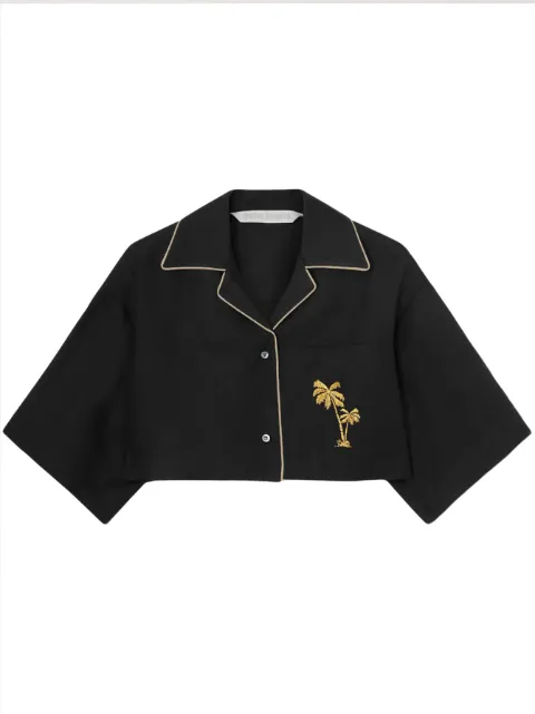 Palm Angels embroidered cropped bowling shirt Black PWGG003E23FAB0011076