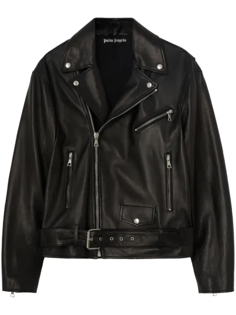 Palm Angels logo-print biker leather jacket Black PMJG011E23LEA0011003
