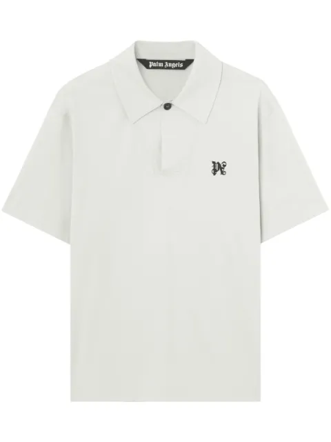 Palm Angels monogram-embroidered cotton polo shirt White PMGB013E23JER0010510