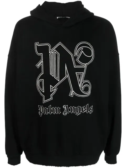 Palm Angels logo-embroidered cotton hoodie Black PMBB126E23FLE0011003