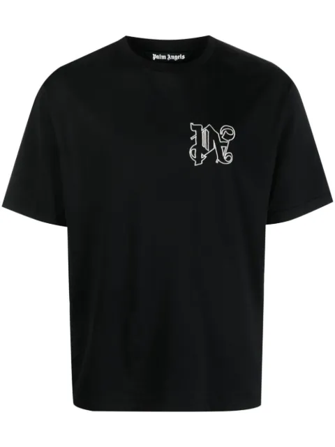 Palm Angels PA logo-embroidered T-shirt Black PMAA089E23JER0011003