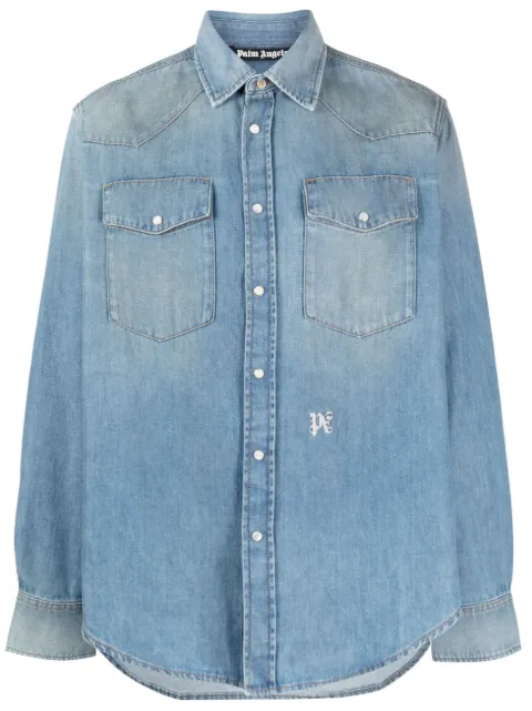 Palm Angels monogram-embroidered denim shirt Blue PMYD019E23DEN0014003