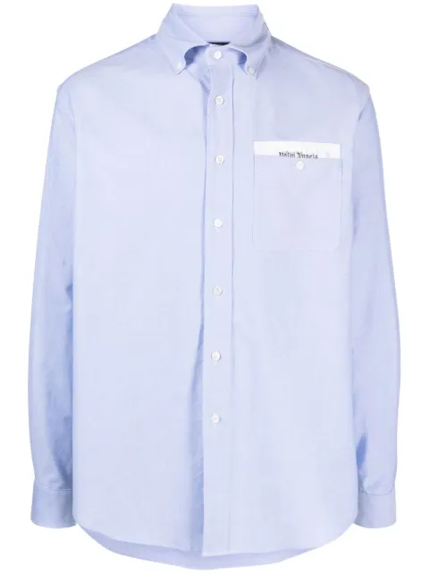 Palm Angels Sartorial-tape cotton shirt Blue PMGE012E23FAB0014010