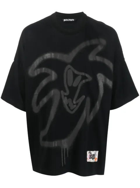Palm Angels graffiti-print organic cotton T-shirt Black PMAA041E23JER0011010