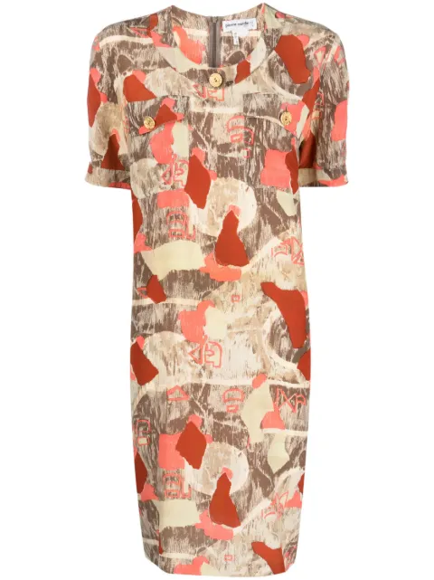 Pierre Cardin Pre-Owned 1980s abstract print short-sleeved silk dress Brown PCA350L