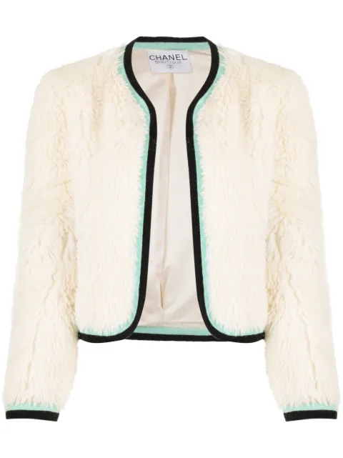 CHANEL Pre-Owned 1990-2000s logo-embroidered collarless jacket White 6436