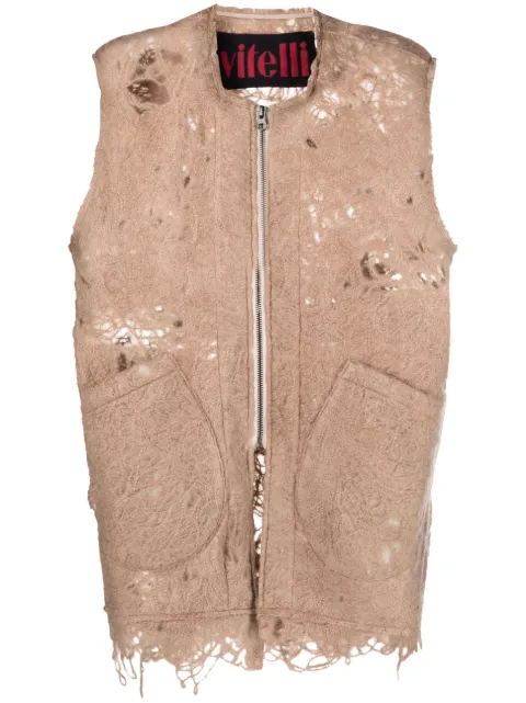 VITELLI distressed-effect zip-up vest Neutrals SS23D04G08VVM7