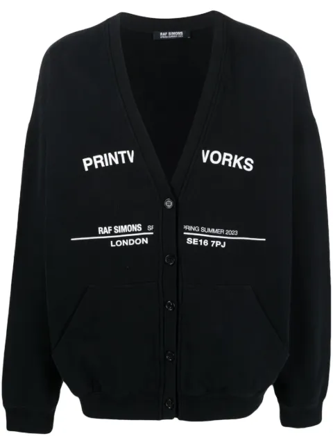 Raf Simons tour-print fleece cardigan Black 231183190040099