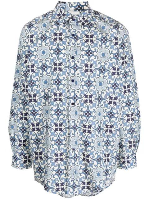 Drôle De Monsieur Faïence geometric-print cotton shirt Blue BSH136CO049BE