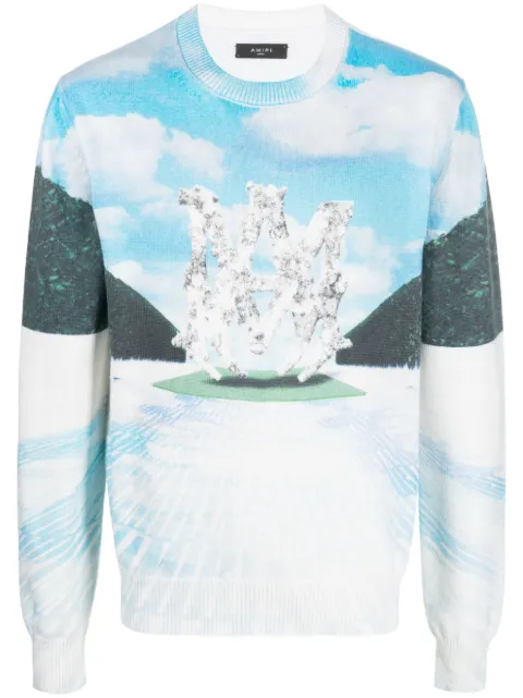 AMIRI intarsia-pattern cotton blend jumper White SS23MKL011