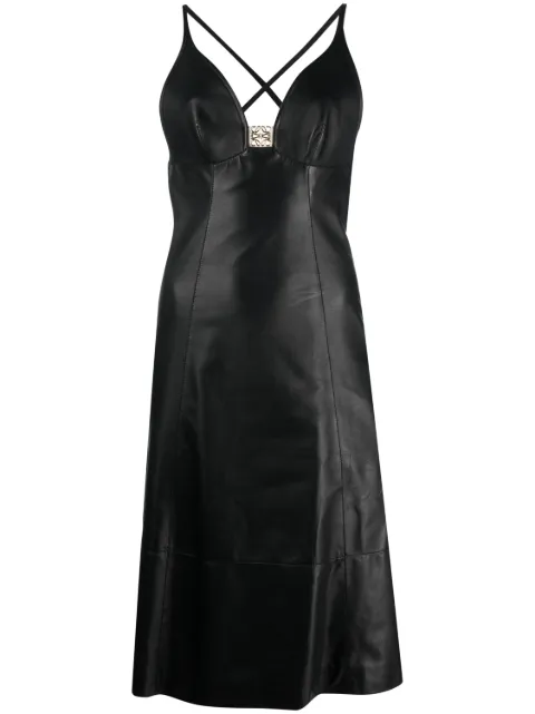 LOEWE logo-plaque leather midi dress Black S540Y53L33