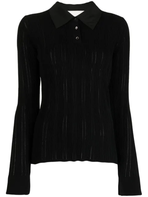 3.1 Phillip Lim Variegated ribbed-knit polo top Black P23170016VRR