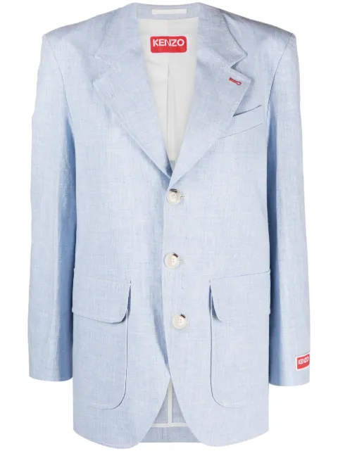 Kenzo logo-patch buttoned linen blazer Blue FD52VE0389RV